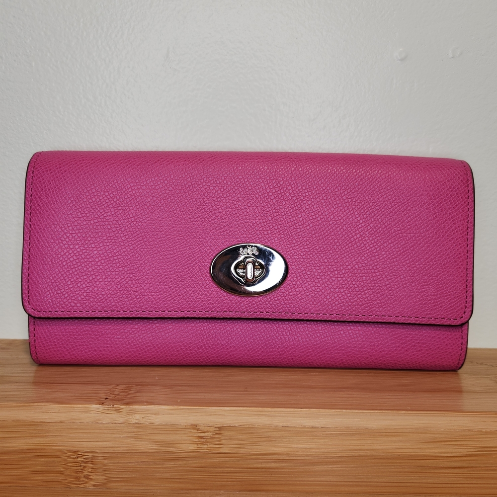 Coach Long Pink And Red Turnlock Wallet